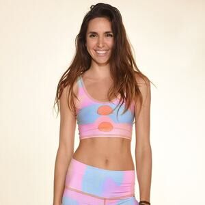 Teeki Top XS/S Pink New Moon Lover Crop Top Yoga Pilates Colorful Gym Rainbow